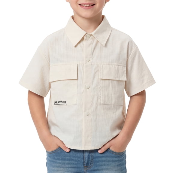 Boys Button Down Dress Shirts Size 4-5 Years White Lightweight Soft Short Sleeve T-Shirt Breathable Regular Fit Beach Summer Clothing
