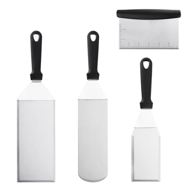 Pala de cocina Teppanyaki de acero inoxidable, 4 Uds., para Pizza, panqueque, sartén para carne frita y a la parrilla