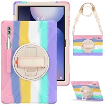 For Samsung Galaxy Tab S10 Ultra/S9 Ultra/S8 Ultra Case 14.6 inch SM-X920/SM-X910/SM-X900, 360 Hand Strap, Shoulder Strap, Kickstand, Rugged Drop Protection, Colourful Pink