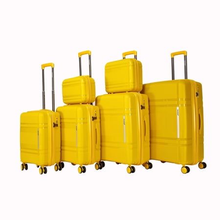 6-Piece Expandable Hard Shell Luggage Set with 360° Wheels, Lightweight Carry-On Suitcase, TSA Lock, Scratch-Resistant PP Material - Yellow/Black/Red/Grey/Blue/Rose Gold