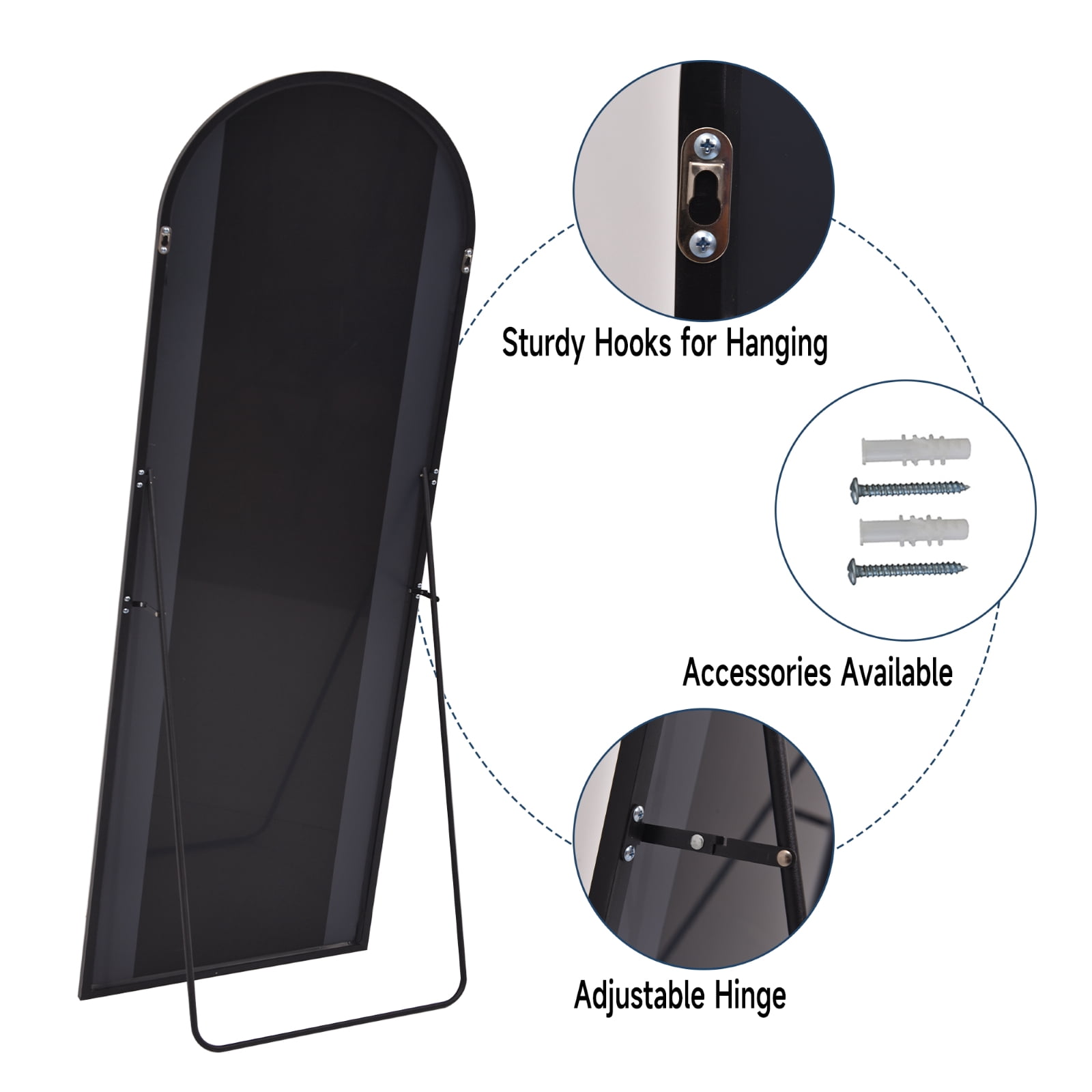 BEAUTYPEAK 64"x 21" Full Length Mirror Arched Standing Floor Mirror Full Body Mirror, Black