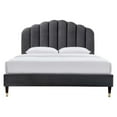 thumbnail image 5 of Platform Bed Frame, Queen Size, Charcoal Grey Gray, Velvet, Modern Contemporary, Bedroom Master Guest Suite Room, 5 of 7