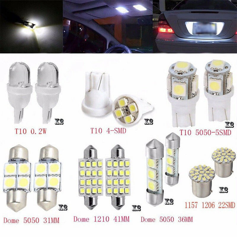 14 Pcs/Set T10 31&41mm LED White Car Interior Light Dome License Plate Lamp Bulb 