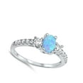 thumbnail image 4 of CHOOSE YOUR COLOR Blue Simulated Opal Oval Solitaire White CZ Wedding Ring Sterling Silver Female Size 8, 4 of 4