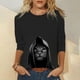 thumbnail image 2 of Blusa de cuello redondo de manga larga con estampado de gato sólido suelto clásico para mujer Pompotops gfhjh16527, 2 of 8