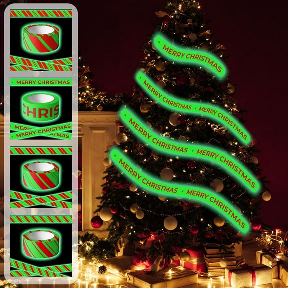 AYktou 6.6 Ft Christmas Packing Tape Luminous Tapes, Merry Christmas Word Decorative Tape Christmas Tree Decorations Ambiance Wall Window DIY Decoration Party Scene Arrangement