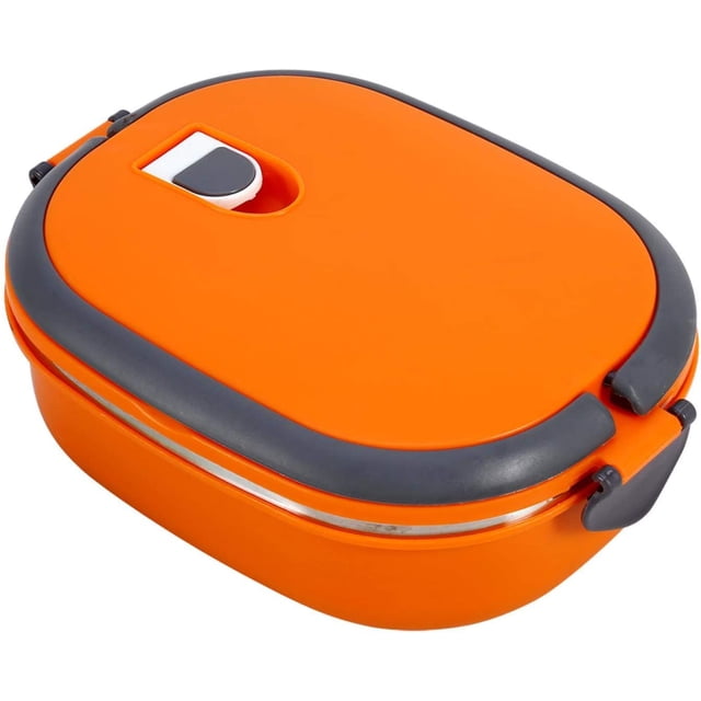 Zhuge aislada de acero inoxidable de 800 ml, contenedor de alimentos a prueba de fugas de 1 capa, lonchera bento para cenas con tapas, color naranja, 20 cm x 14 cm x 7,5 cm