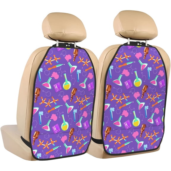 Xecao Chemistry Tools Pattern Car Seat Back Protector 2 Pack Large Capacity Pocket, Kick Mats Back Seat Protector