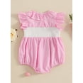 thumbnail image 6 of Baby Toddler Girls Rompers Easter Clothes 3 6 12 18 Months Rabbit Embroidery Plaid Ruffles Round Neck Fly Sleeve Summer Bodysuits Jumpsuits, 6 of 9