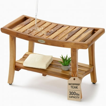 EcoDecors Harmony Teak Shower Bench, EarthyTeak