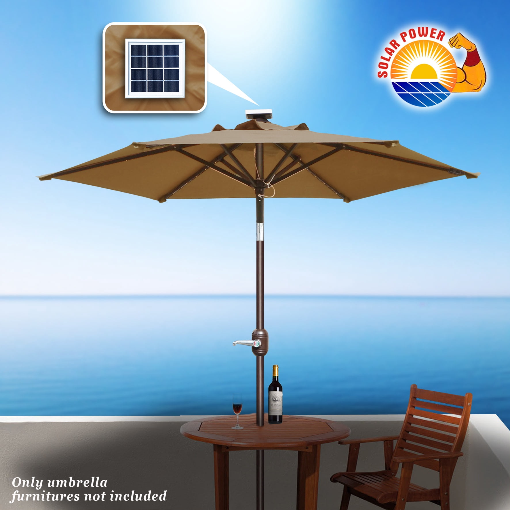 Strong Camel 6.5ft Outdoor Patio Umbrella LED Lighted Tilt Aluminum Garden Market Balcony Sunshade