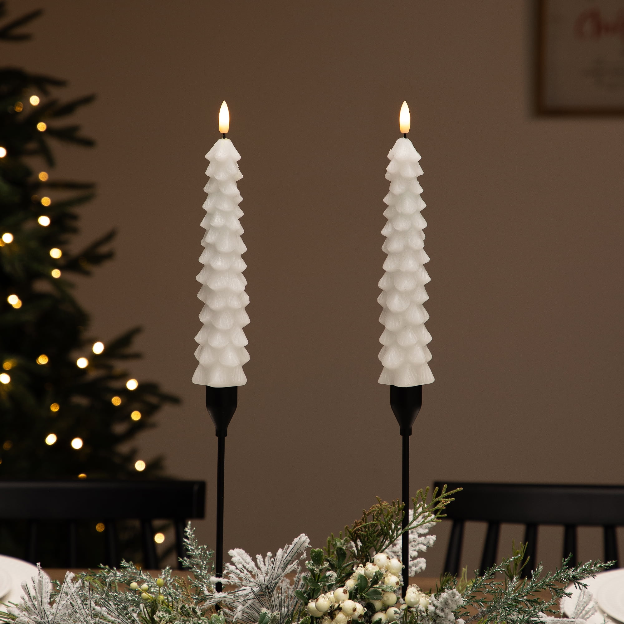 Northlight LED Flickering Flameless Wax Tapered Christmas Tree Candles - 9.75" - White - Set of 2