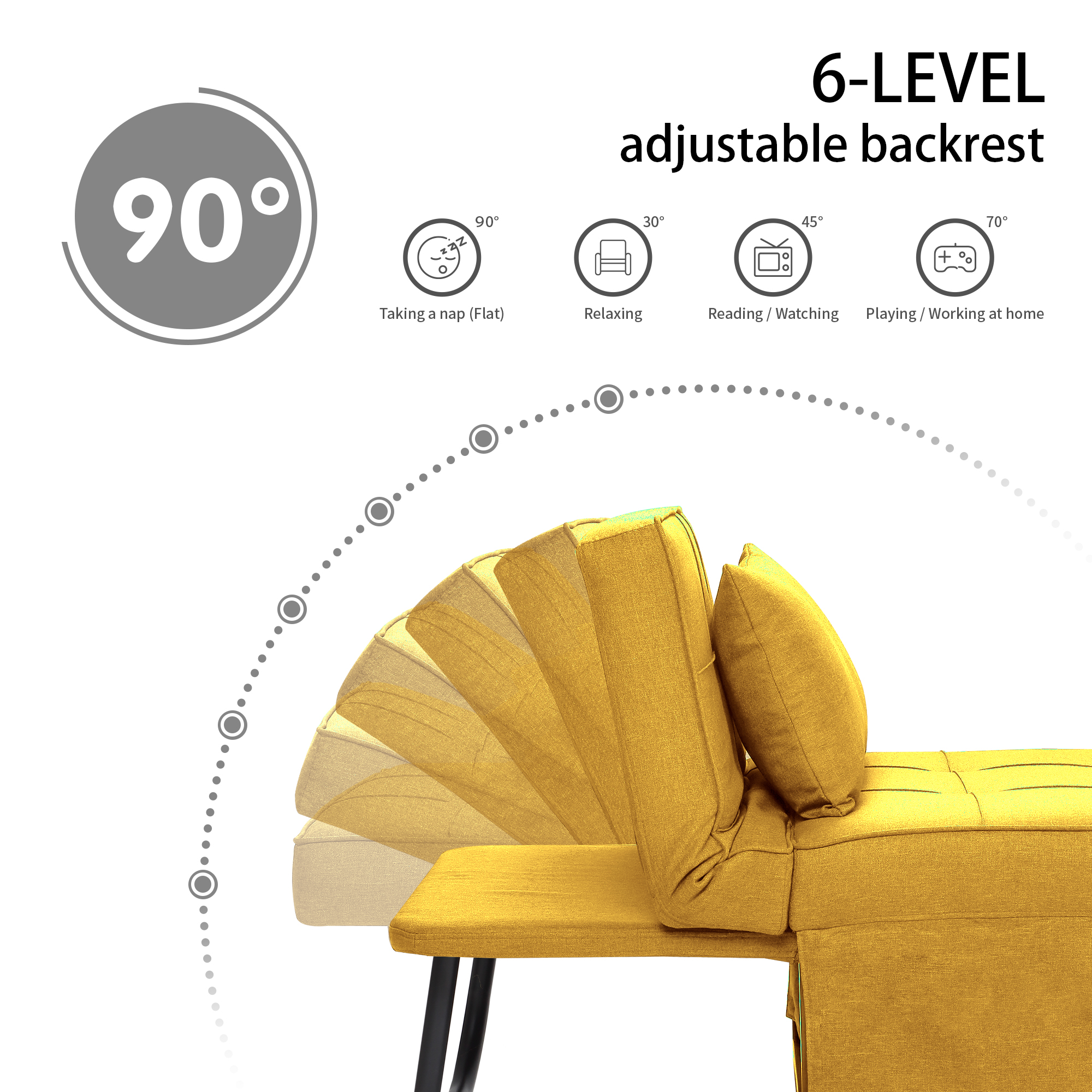 BIGSYY 4-in-1 Multi-Function Folding Ottoman Velvet Couch Bed - Adjustable Backrest for All Ages, Ideal for Living Room, Apartment & Office, Yellow