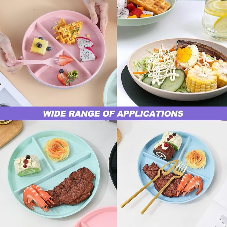 Lanjue 4-Pack Divided Dinner Plates – 9 Inch Unbreakable Portion Control Plates, Microwave & Dishwasher Safe