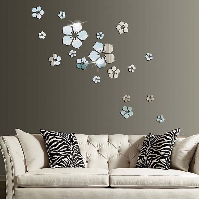 Pegatinas de pared con espejo, pegatinas estéreo, pegatinas decorativas para dormitorio y sala de estar, pegatinas de pared con espejo con pétalos de flores de cristal