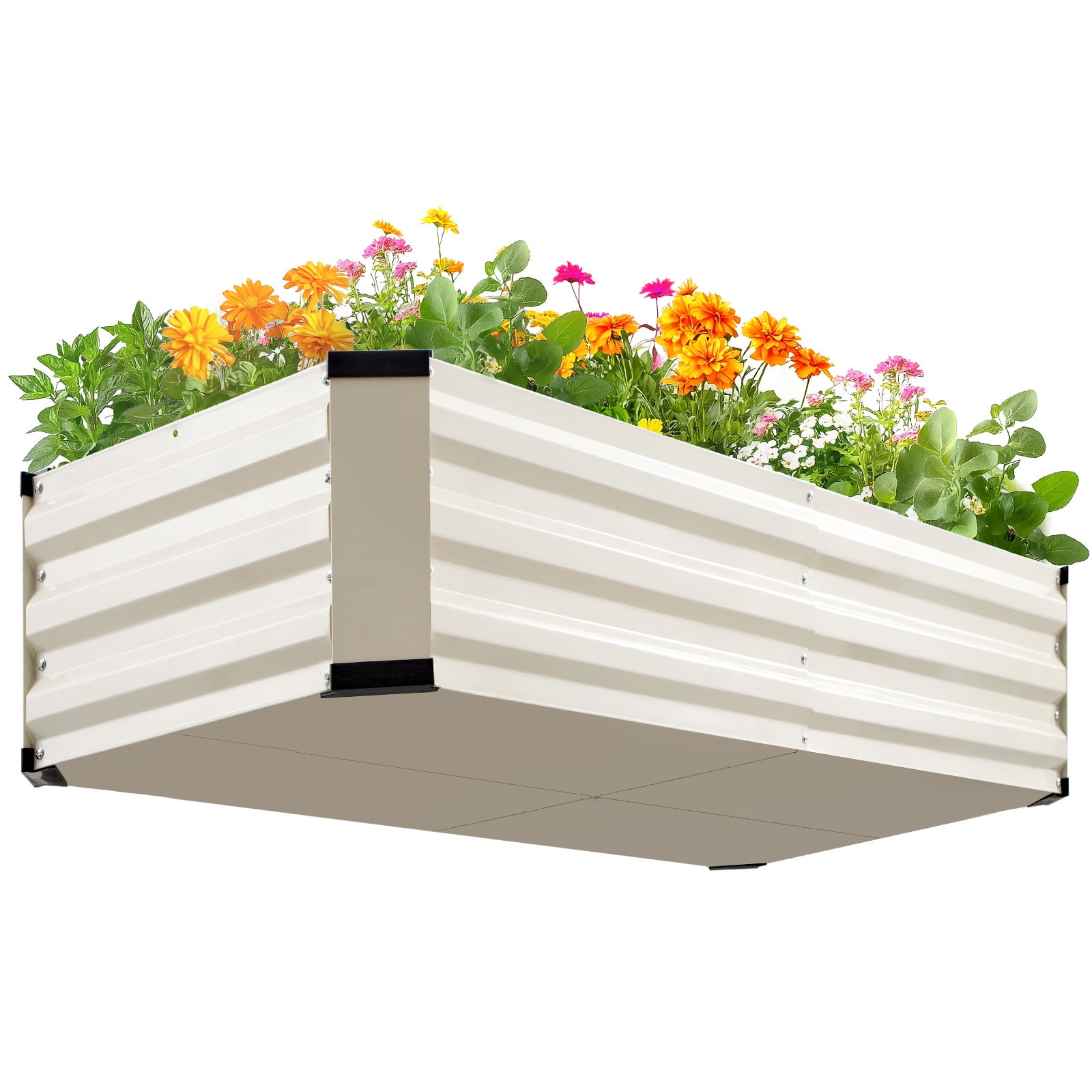 King Bird 4x2x1 ft Galvanized Metal Raised Garden Bed with Bottom Closed - Elevated Planter Box for Indoor, Outdoor, Patio & Balcony Gardening Beige