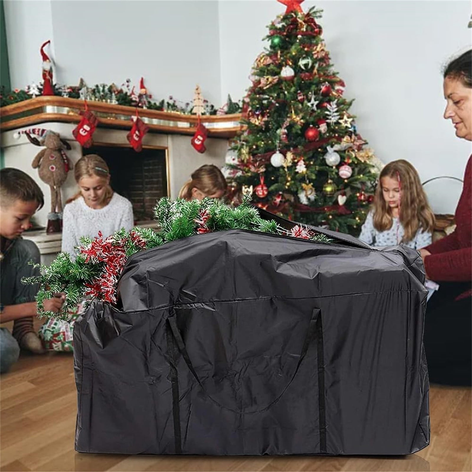 Waterproof Christmas Tree Storage Bag Heavy Duty, Artificial Xmas Tree Storage Container with Dual Zippers & Reinforced Handles, Extra Wide Opening Holiday Tree Saver Bag for Disassembled Trees