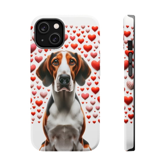 DistinctInk Tough Case for Apple iPhone 14 (6.1" Screen), Compatible with MagSafe Charging - Valentine's Day Treeing Walker Coonhound