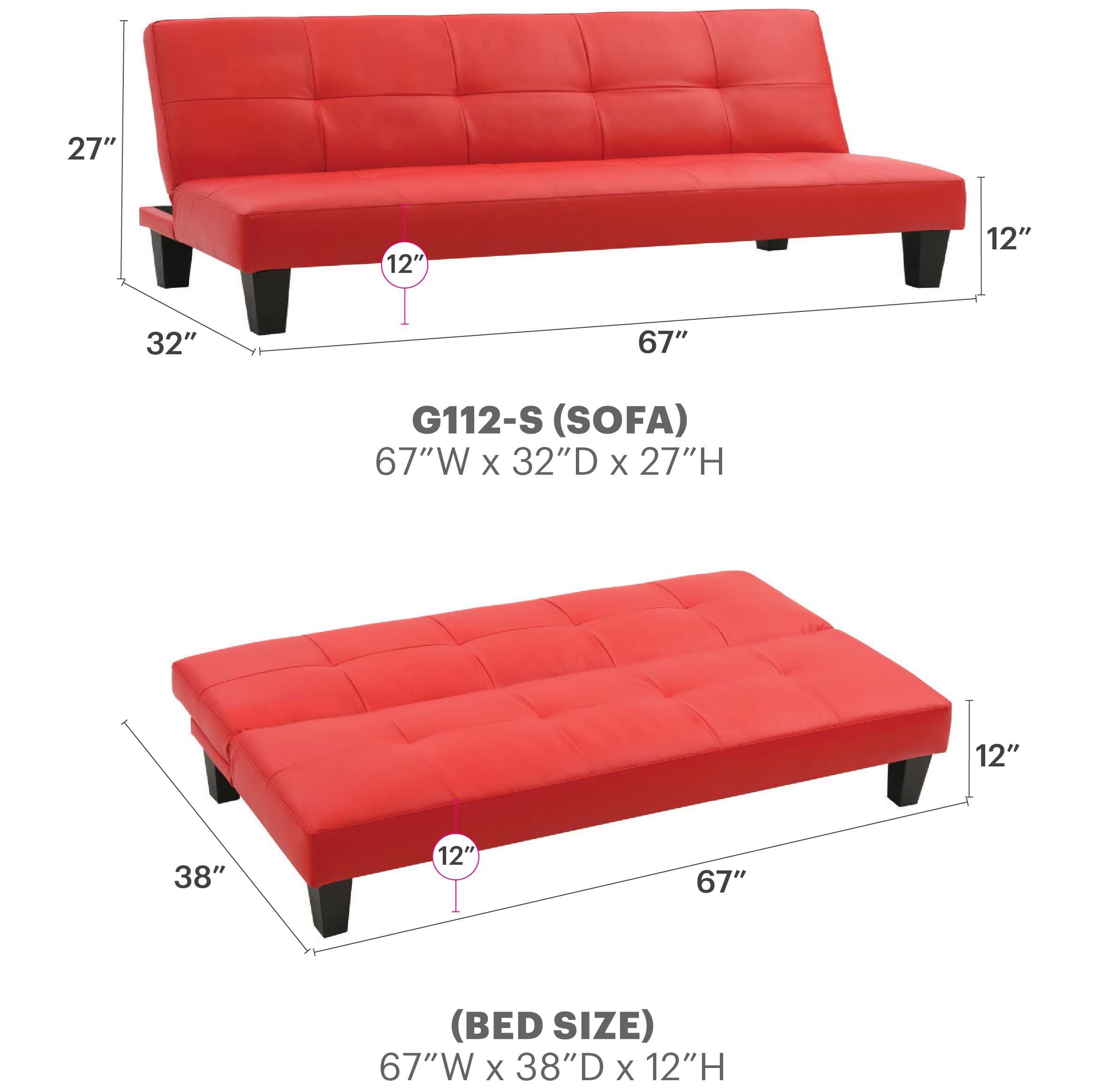 Glory Furniture Alan Sofa Bed in Red Color