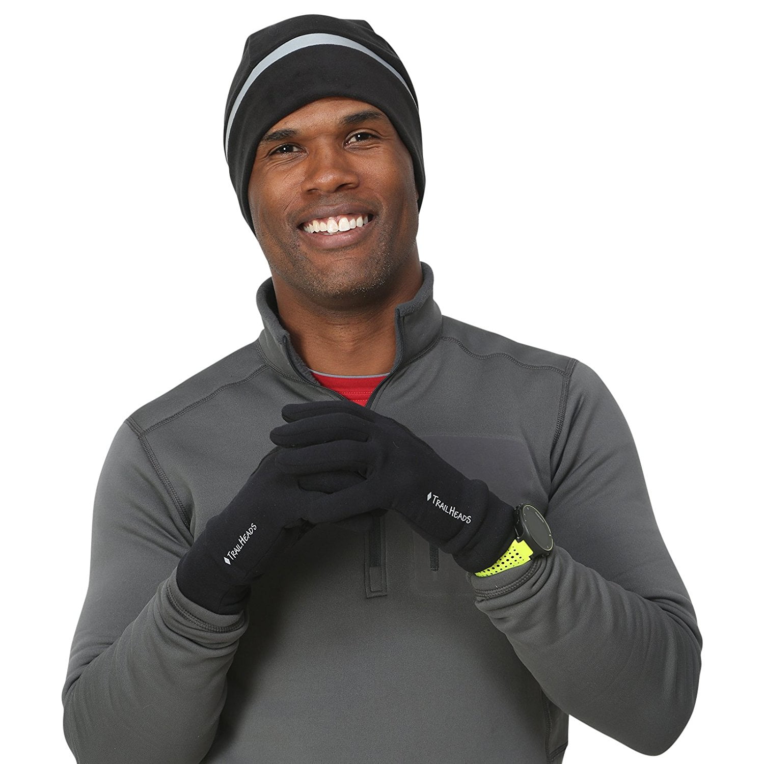 Skull Cap//Power Stretch Touchscreen Running Gloves TrailHeads Men/’s Power Cap black