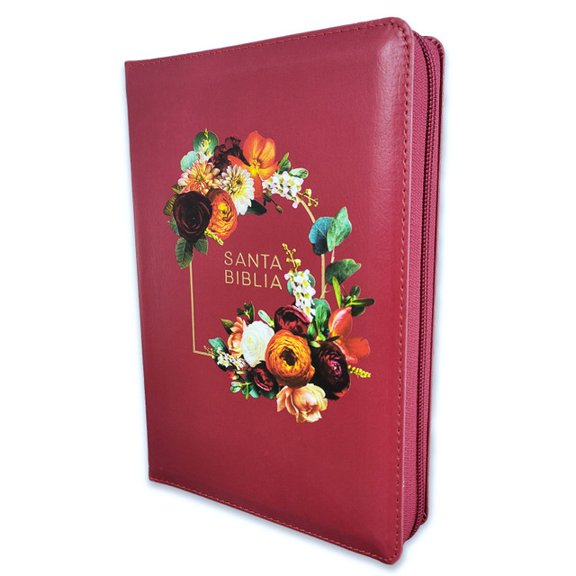 Biblia para Mujeres Reina Valera 1960 Letra Gigante de 14 Puntos Tamano Manual con Cierre y Indice Semil Piel Granada con flores Edicion Limitada Imitation Leather