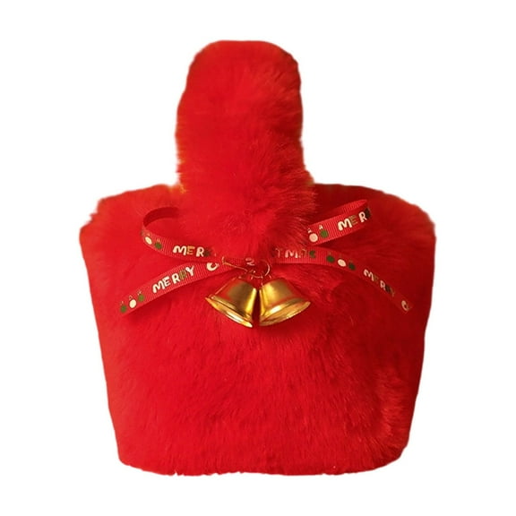 Christmas Gift Bag, Cute Plush Eve Packaging Gift Bag with Bell and Bow, Candy Bag for Girl,5.5X5.5In(Red)