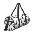 thumbnail image 3 of Xecao Black Rabbit print Round Travel Duffel Bag is a foldable gym bag with an inner pocket, perfect for travel sports, 3 of 8