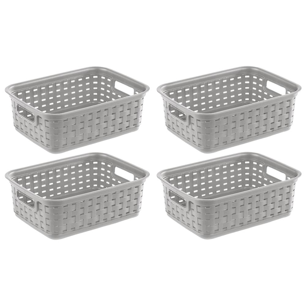 Sterilite Small Weave Basket Storage Bin Plastic Wicker Look Cement