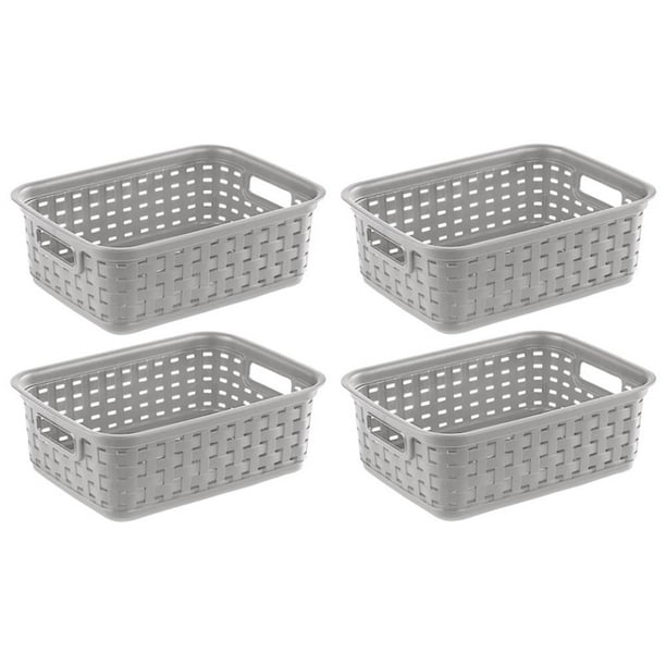 Sterilite Small Weave Basket Storage Bin Plastic Wicker Look Cement