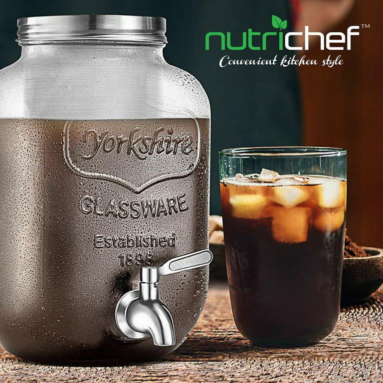 Nutrichef 1 Gallon Glass Coffee Maker - Wide-Mouth Authentic Mason Jar, Cold Brew Coffee Maker