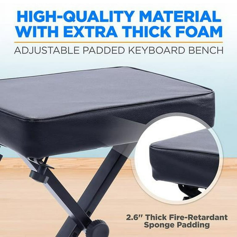Pyle Adjustable Padded Keyboard X Bench with Three Holes on Each Leg, 4  Non-Slip Rubber Feet, Designed to Fit Users and Playing Styles-PKBENTS 