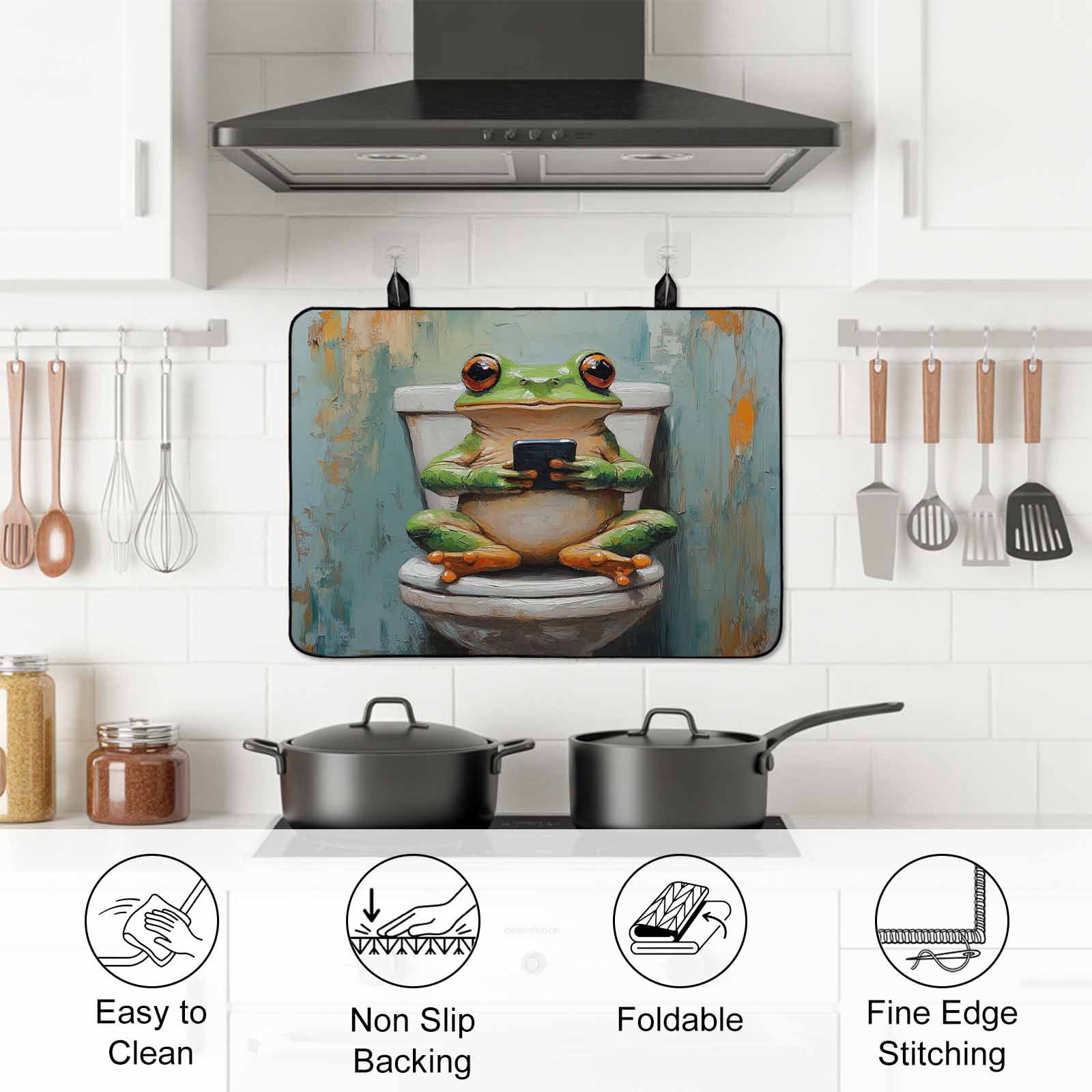 Bathroom Frog Stove Top Cover for Electric Stove, Heat-proof & Non Slip Glass Top Stove Cover Protector, Toilet Animals Vintage Kitchen Flat Cooktop Rubber Mat 24x21 Inches