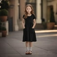 thumbnail image 6 of TQWQT Girls Black Dresses Summer Short Sleeve Basic Dress Size 10-12 Kids A Line Sundress Cute Crewneck Skater Dress Girls Dresses Tween Girls T-Shirt Dress with Pockets Black 120, 6 of 8