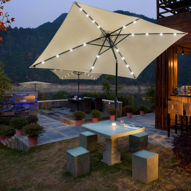 LAGarden 10x6.5 Ft Outdoor Rectangle Solar Powered LED Lighted Patio  Umbrella with Crank Tilt for Table Market Beach Pool - Walmart.com