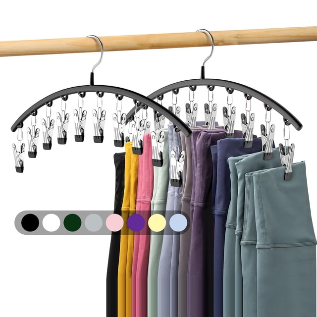 Organizador de mallas para armario, perchas de metal para pantalones de yoga, paquete de 2 con 10 clips para 20 mallas, organizador de armario colgante que ahorra espacio con organizadores de armario