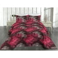 thumbnail image 2 of Ambesonne Floral Quilted Bedspread Set 3 Pcs, Wild Roses Gerbera Pattern, King, Dark Maroon Magenta and Grey, 2 of 4