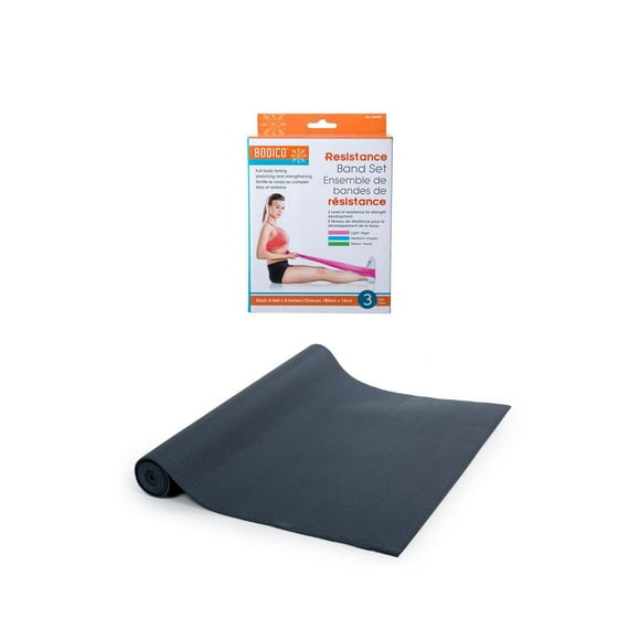 Ensemble de fitness, Tapis de yoga antidérapant et bandes de résistance pour exercice de Bodico, noir
