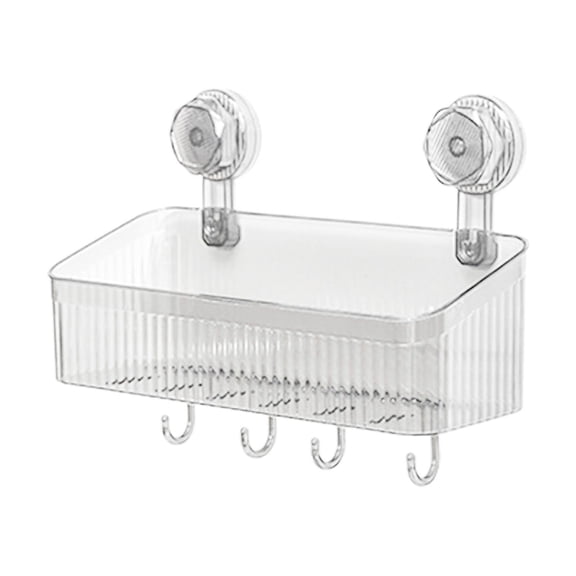 Suction Cup Shower Caddy – 1 Pack Suction Cup Shelf with Soap Holder & Hooks, Rustproof Stainless Steel Shower Organizer, Removable No Drilling Bathroom Storage Rack(Clear,11.81x4.25x8.66")
