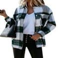 thumbnail image 1 of Womens Plaid Lapel Button Short Pocketed Shacket Shirts Coats, 1 of 5
