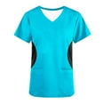 thumbnail image 4 of Xfvqtps V-Neck Scrubs Tops for Women Soft Stretch Wrinkle-Resist Medical Nursing Uniform with 2 Pockets Comfortable Lightweight Working Uniform Short Sleeve Printing Blouse Sky Blue, 4 of 4