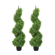 Artificial Boxwood Plant Topiary Tree 35inch Fake Feaux Spiral Plants Green Outdoor Indoor Home Office Porch, Set of 2 (3ft)