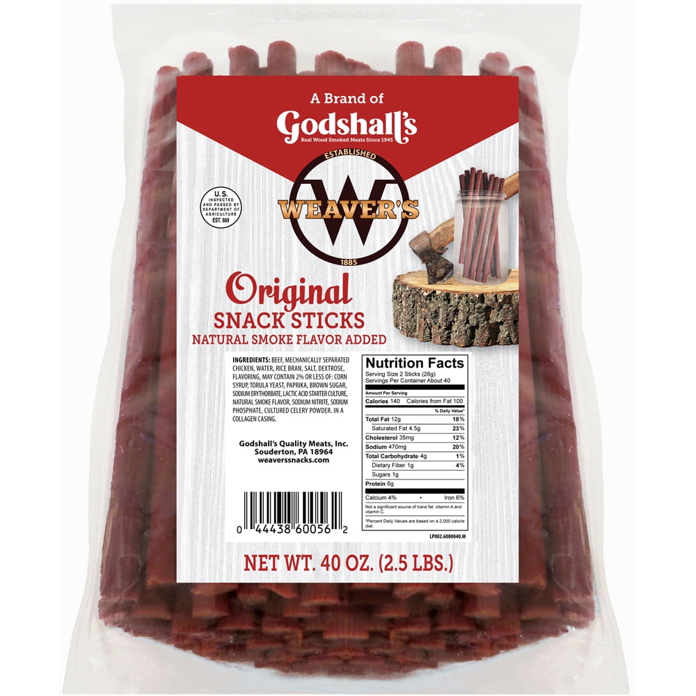 Weaver’s Original Snack Sticks Twin Pack (Two 40oz bags of 7" mild beef and chicken snack sticks)