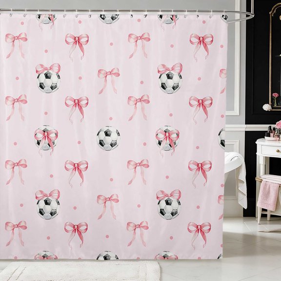 Erosebridal Bright Satin Bow Ribbon Shower Curtain 72Wx72L for Girls, Romantic Floral Print Waterproof Bathroom Curtain
