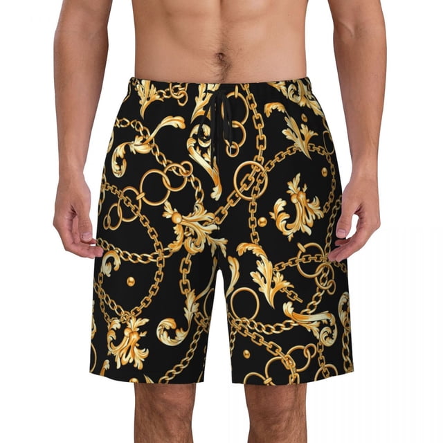 Bathing Suit Gold Chains Board Shorts Summer Beads Print Y2K Retro Beach Shorts Men's Design Quick Drying Swim Trunks