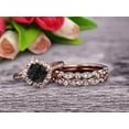 thumbnail image 3 of Black Diamond Moissanite Engagement Ring On Solid 14k Rose gold 7mm Cushion Cut 3.05 Carat Trio Set Anniversary Ring Vintage Looking Halo, 3 of 5