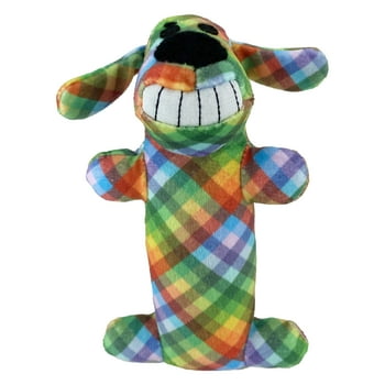 Multipet Smiling Loofa Plush Dog Toy, 6", Plaid Print