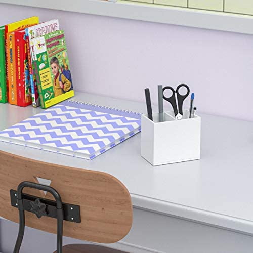 Acrylic Pen Holder 2 Compartments, White Pencil Organizer Cup for Countertop Desk Accessory Storage