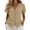Khaki, variant on HOMBOM Shirts for Women Cotton Linen Short Sleeve Button down Summer Soft V Neck Womens Blouse Solid Color