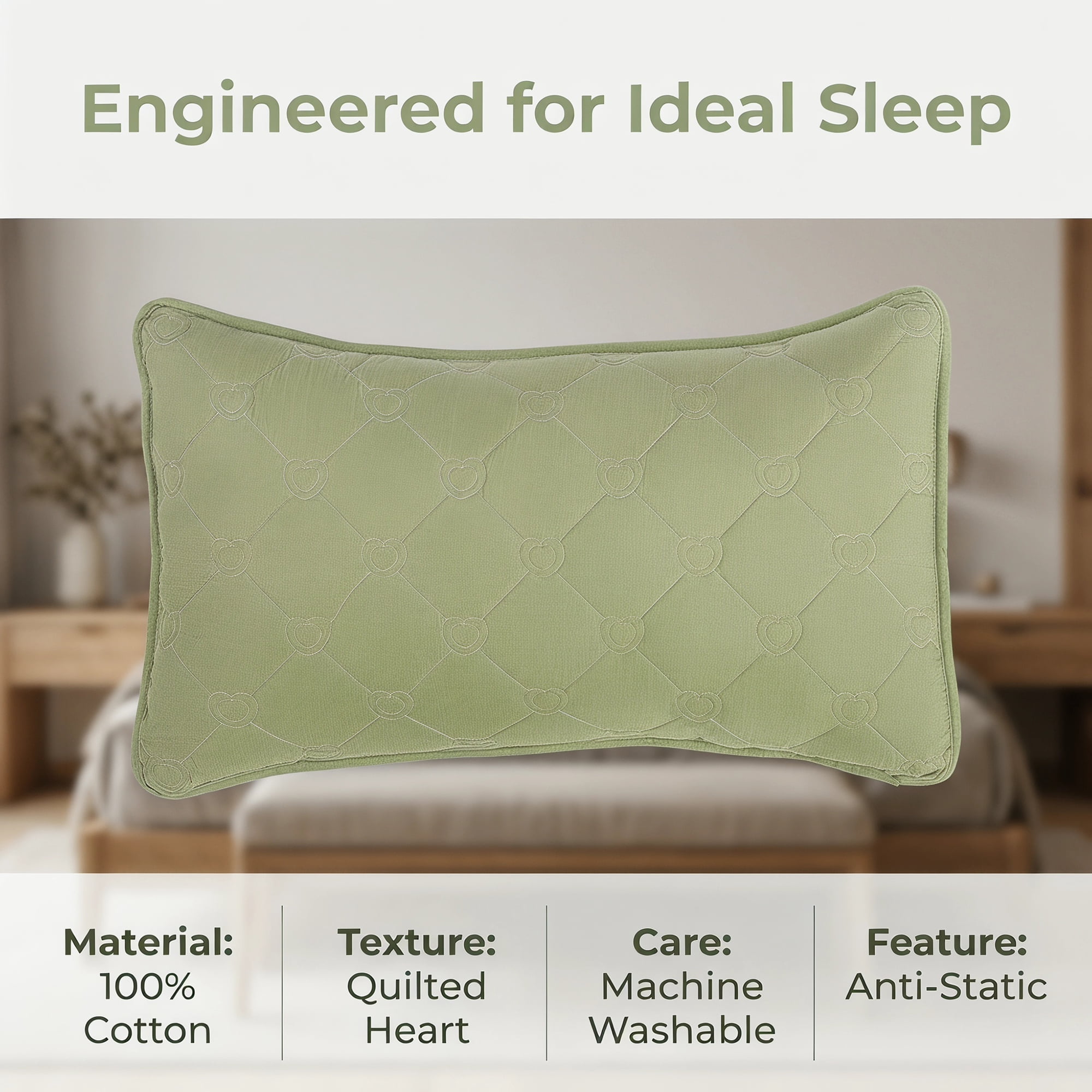 Unique Bargains 2-pcs Heart-shaped Polyester Comfortable Quilted Pillow Protector Green