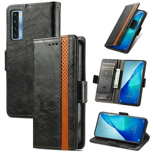 Case for TCL 20 S Cover Leather Wallet Folio Case Book Design Flip Magnetic Closure - Black